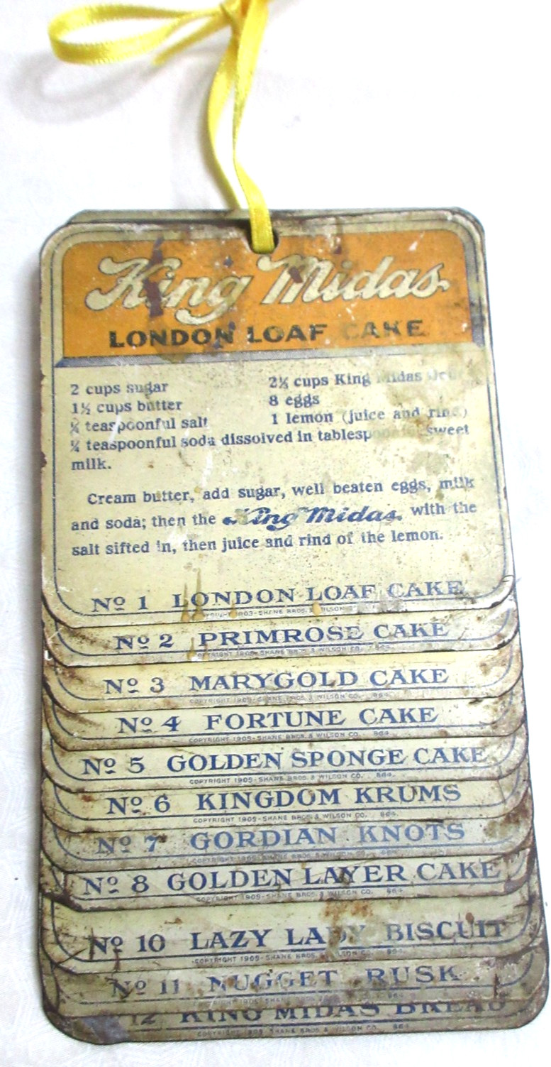 ANTQ~COLLECTIBE~KING MIDAS FLOUR~EARLY 20TH CENTURY RECIPE CARE ON TIN~ #1- #12