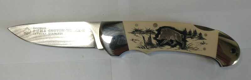 RARE UNIQUE PUMA HANDMADE HEHN CUSTOM WILDLIFE BOAR DEER STAINLESS KNIFE 2.75 RARE UNIQUE PUMA HANDMADE HEHN CUSTOM WILDLIFE BOAR DEER STAINLESS KNIFE 2.75