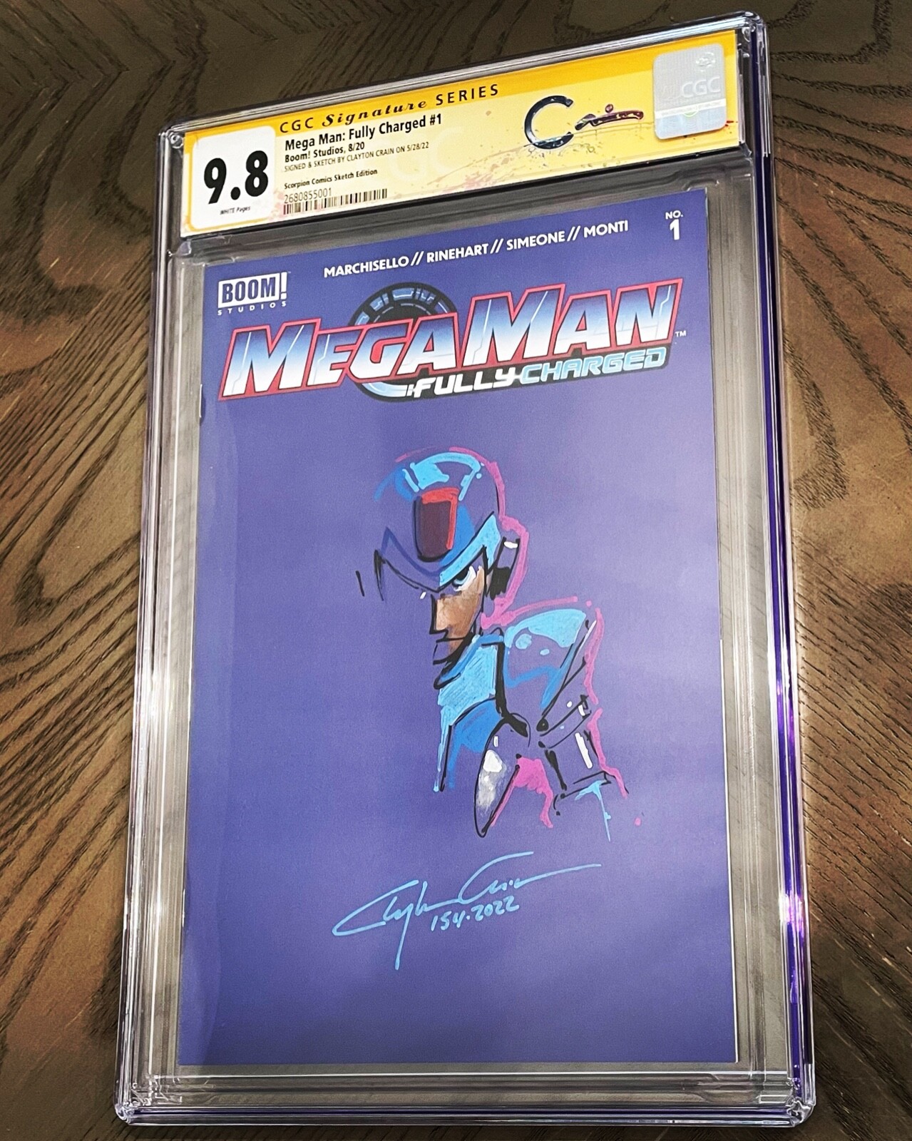 MEGAMAN 1 VARIANT CGC 9.8 SS SIGNED & SKETCH PAINTED CLAYTON CRAIN RETIRED LABEL MEGAMAN 1 VARIANT CGC 9.8 SS SIGNED & SKETCH PAINTED CLAYTON CRAIN RETIRED LABEL