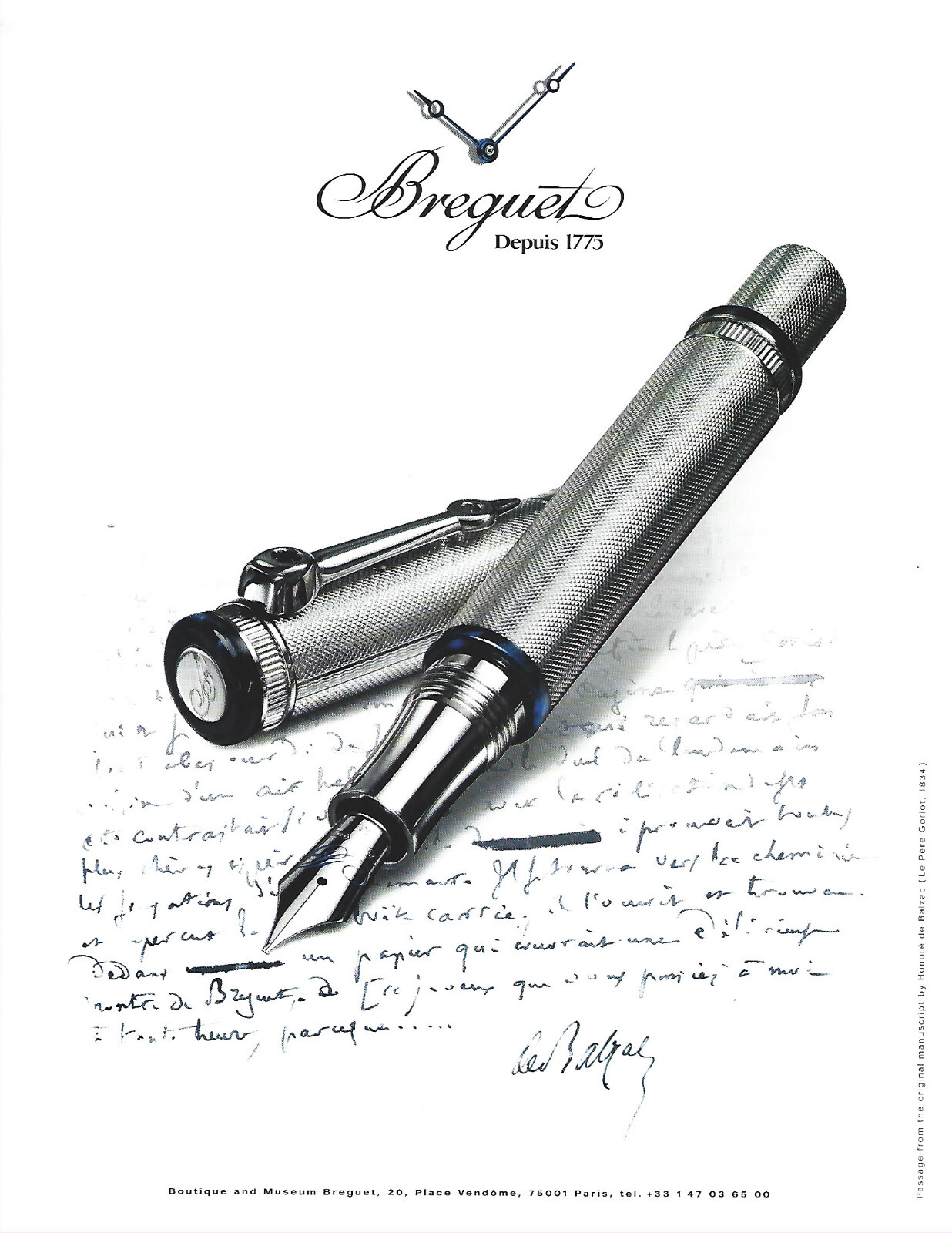 Breguet Depuis Fountain Pen Print Ad, Breguet Writing Instruments Magazine Ad