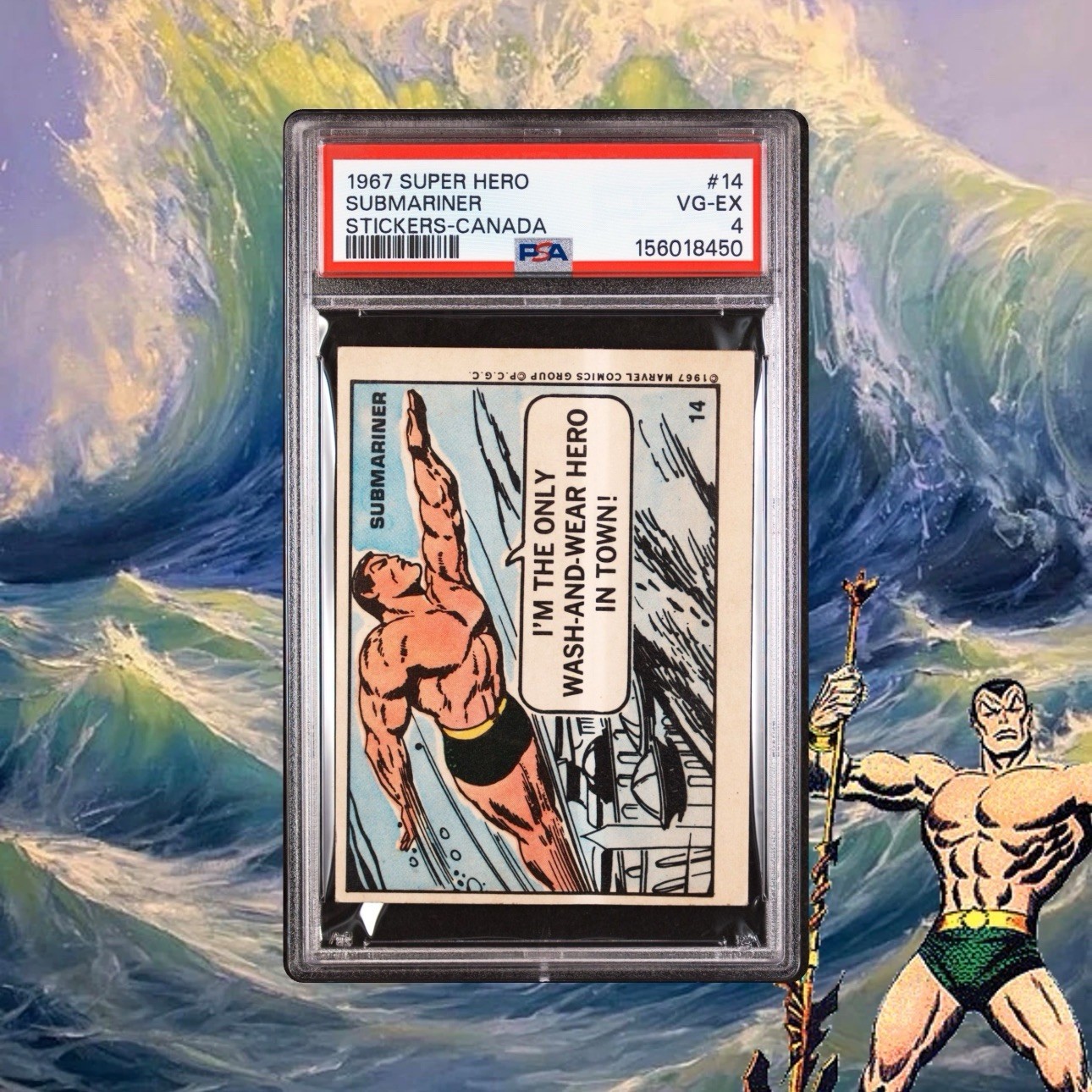 1967 PHILADELPHIA MARVEL SUPER HERO STICKERS #14 SUBMARINER ROOKIE CANADA PSA 4