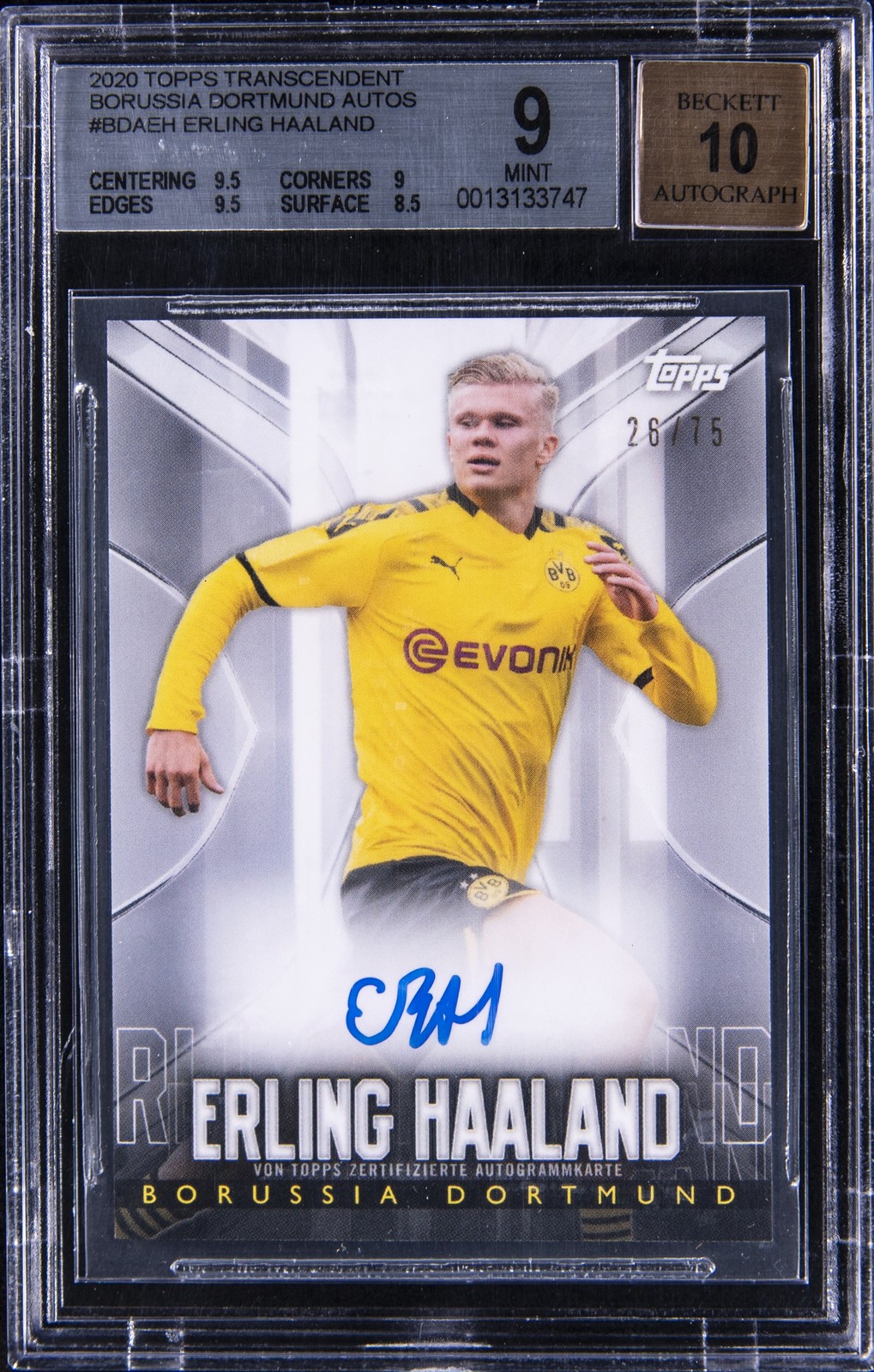 2020 TRANSCENDENT BORUSSIA DORTMUND AUTOS #BDAEH ERLING HAALAND BGS 9