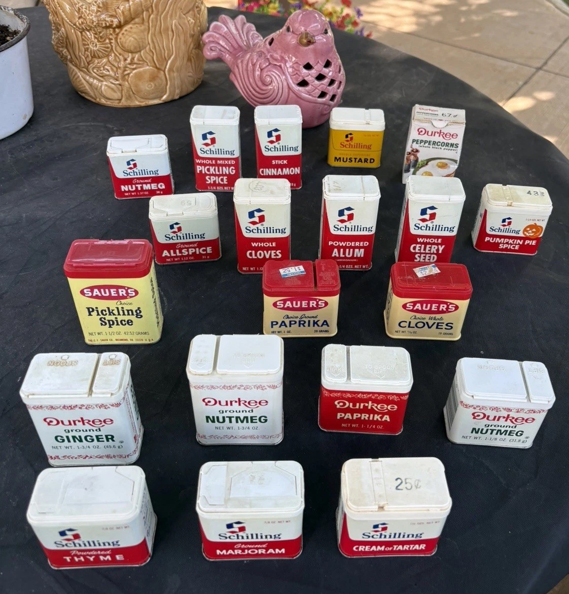 Lot of 20 Vintage Schilling, Sauer’s & Durkee Spices, most are half to full. Lot of 20 Vintage Schilling, Sauer’s & Durkee Spices, most are half to full.