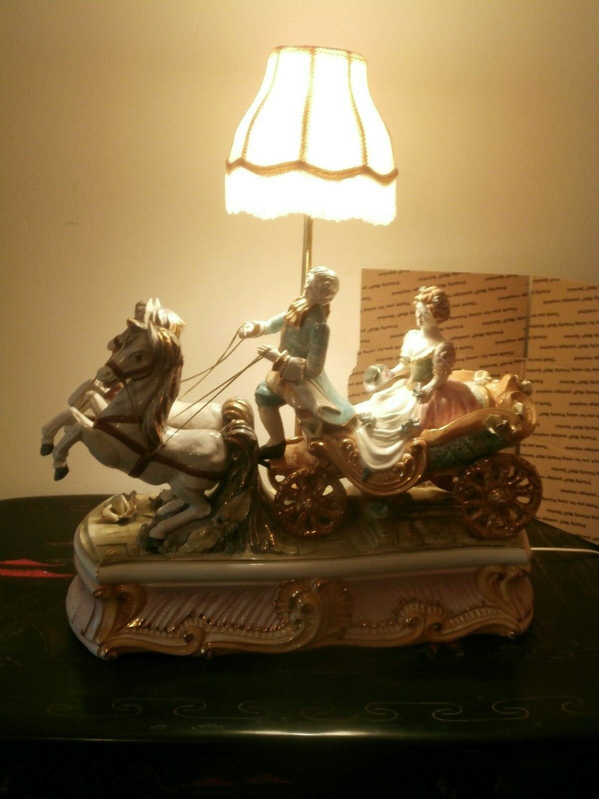 ANTIQUE/V.OVERSIZED ITALIAN TICHE PORCELAIN HORSE/S CARRIAGEGROUP LAMP ANTIQUE/V.OVERSIZED ITALIAN TICHE PORCELAIN HORSE/S CARRIAGEGROUP LAMP