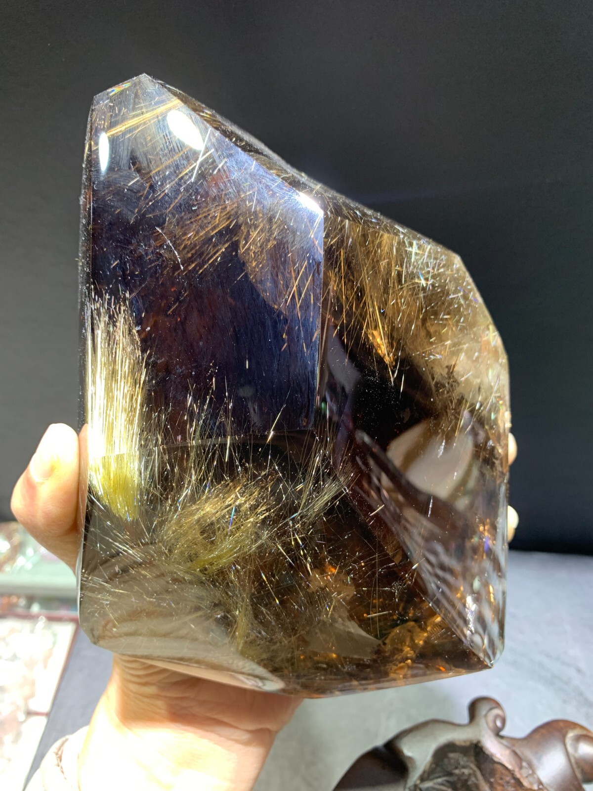 8.1LB Natural Gold Rutilated Crystal Quartz Mineral Specimen Reiki Decor+stand