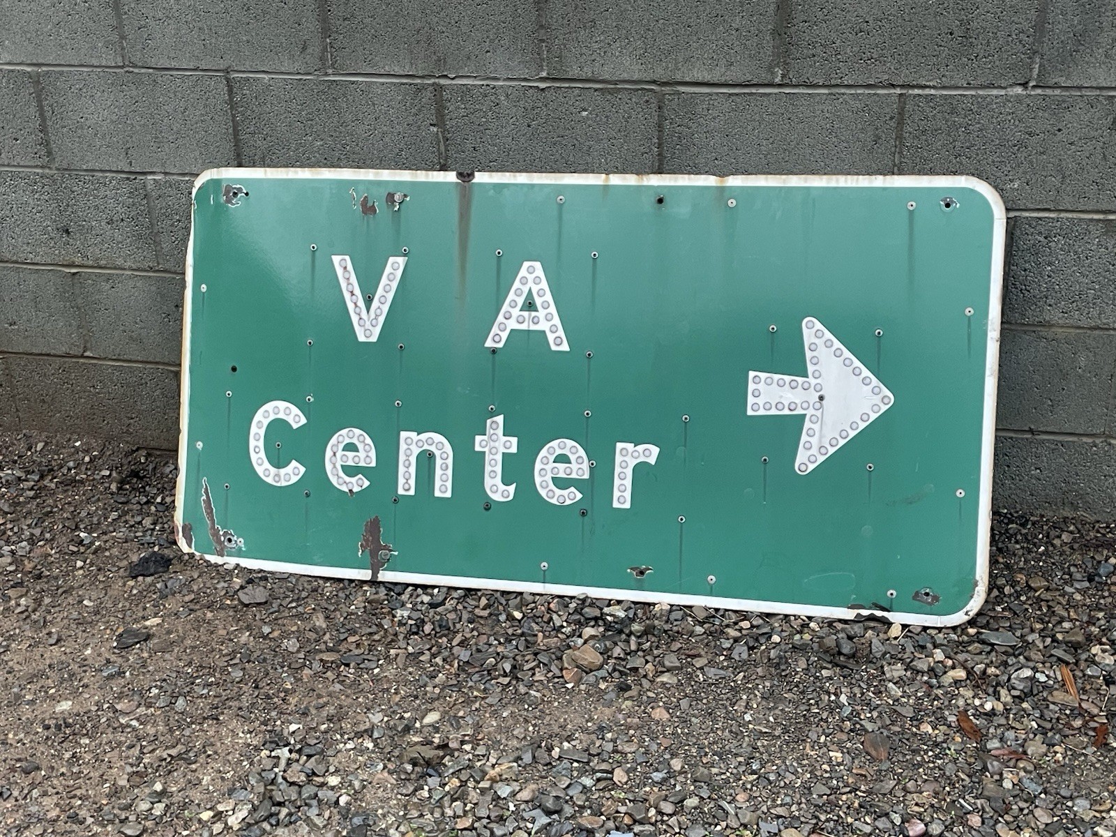 RARE Porcelain Sign With Reflectors VA CENTER 5’ Wide X 36” Tall 1962 RARE Porcelain Sign With Reflectors VA CENTER 5’ Wide X 36” Tall 1962