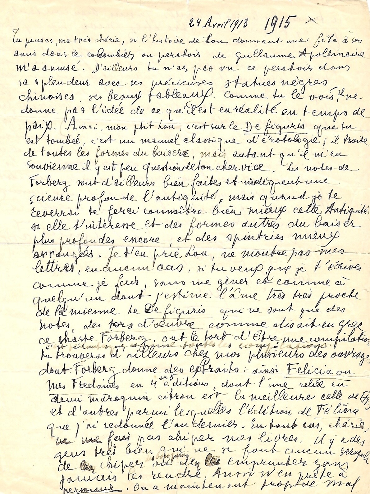 Guillaume APOLLINAIRE - Autograph letter signed to LOU. erotic letter. 1915. Guillaume APOLLINAIRE - Autograph letter signed to LOU. erotic letter. 1915.