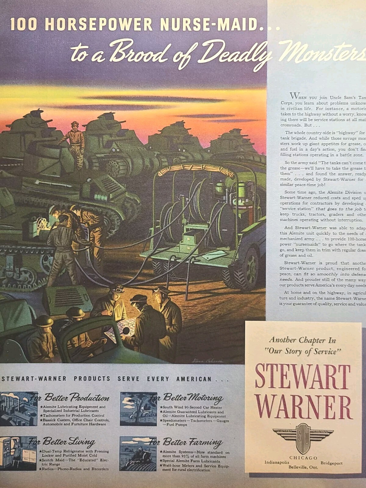Stewart-Warner Tank Brigade Alemite Mobile Grease Truck Vintage Print Ad 1941 Stewart-Warner Tank Brigade Alemite Mobile Grease Truck Vintage Print Ad 1941