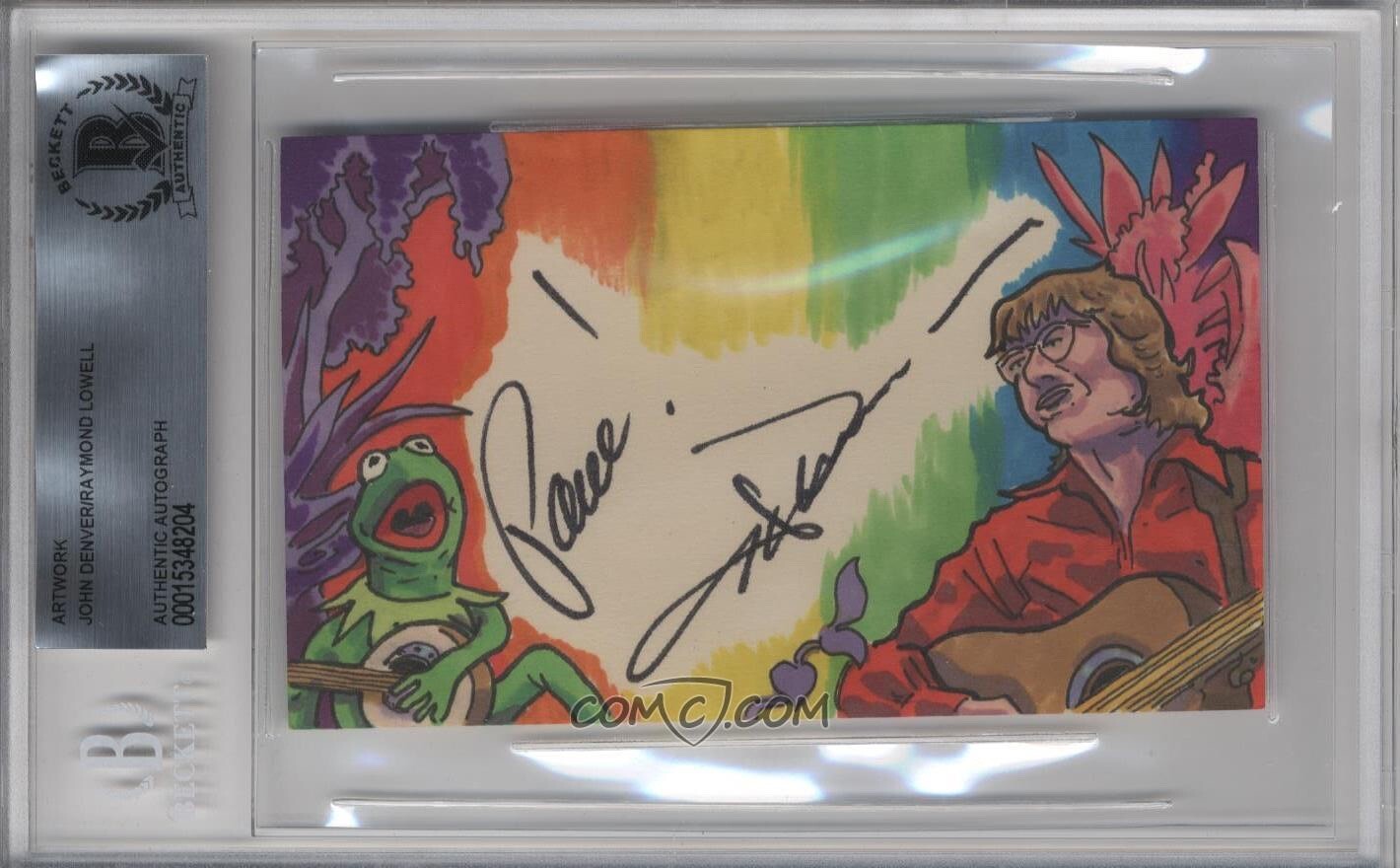 JOHN DENVER KERMIT THE FROG SIGNED AUTO ORIGINAL ART SKETCH CARD 1/1 BAS JSA JOHN DENVER KERMIT THE FROG SIGNED AUTO ORIGINAL ART SKETCH CARD 1/1 BAS JSA