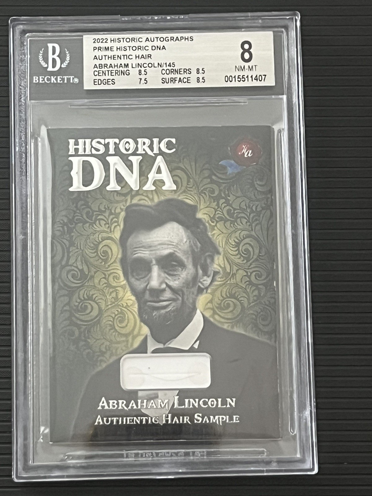 2022 Historic Autograph Prime DNA HAIR Abraham Lincoln 137/145 BGS 8