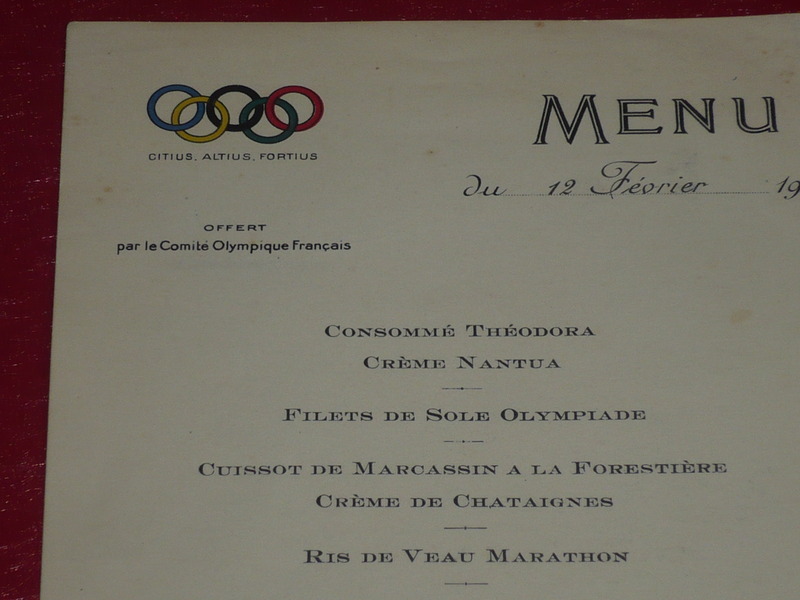 Coll. J. Domard Sport Olympic Games Paris 1924 Original Menu 12/02/1924 Rare