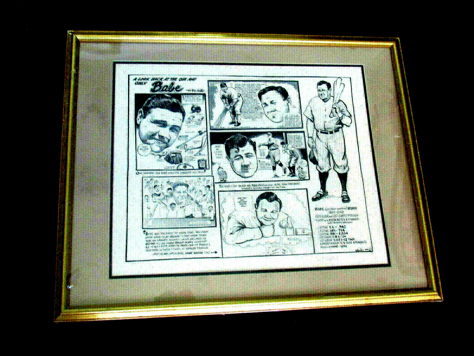 BILL GALLO NY DAILY NEWS COLUMNIST CARTOONIST SIGNED AUTO BABE RUTH L/E LITHO