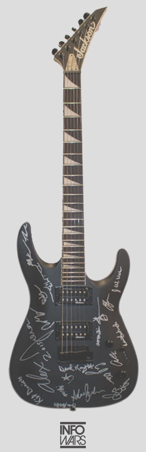 Alex Jones and crew Infowars autographed Jackson collectors guitar. 1 and only Alex Jones and crew Infowars autographed Jackson collectors guitar. 1 and only