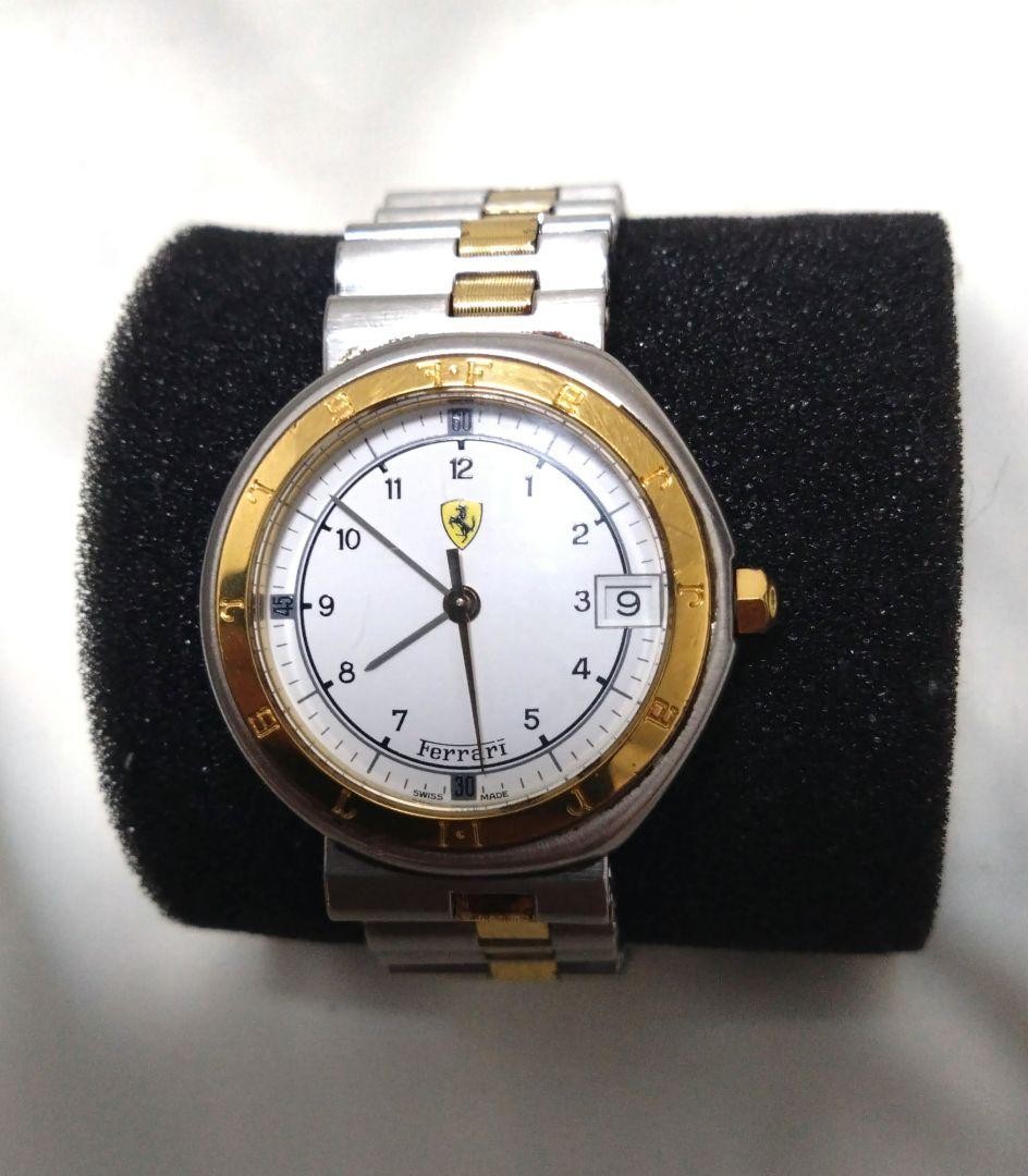 Vintage Ferrari Swiss Watch 1980s Two Tone Bracelet Working Rare JP Vintage Ferrari Swiss Watch 1980s Two Tone Bracelet Working Rare JP
