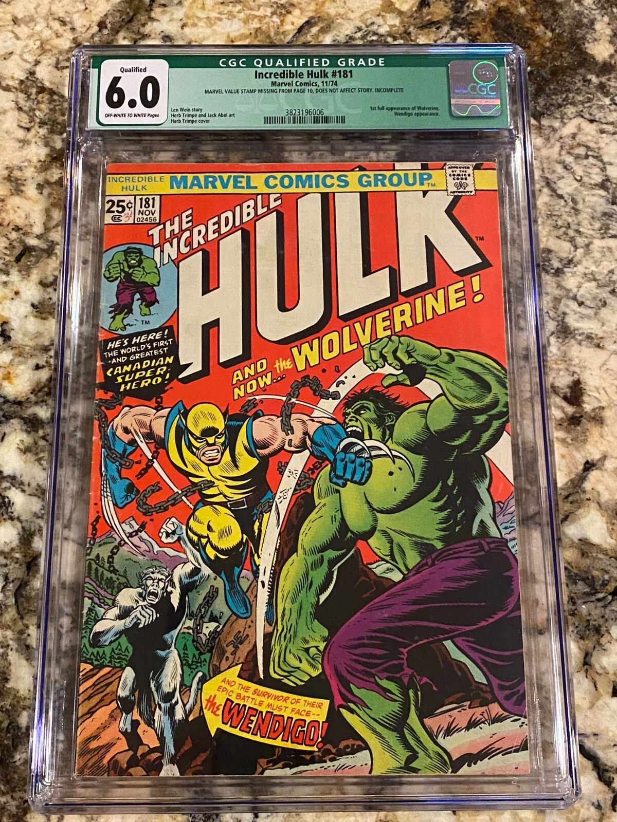 Incredible Hulk #181 CGC 6.0 ow/white pages 1st Wolverine Huge Marvel Grail Book Incredible Hulk #181 CGC 6.0 ow/white pages 1st Wolverine Huge Marvel Grail Book