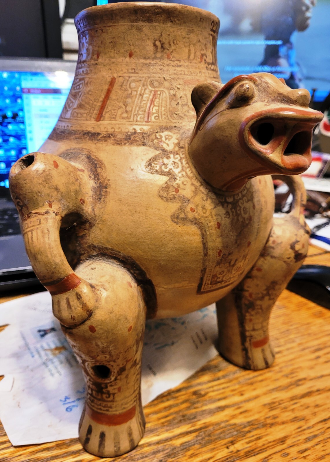 Effigy Vessel Jaguar Pre-Columbian, Large, Rare, Nicoya, Authentic A.D. 800-1200