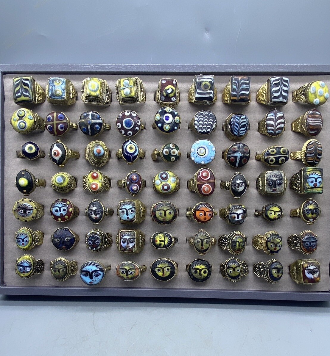Sale Lot Of 63 Pics Ancient Old Islamic Different Mosaic Faces Glass Bronze Ring Sale Lot Of 63 Pics Ancient Old Islamic Different Mosaic Faces Glass Bronze Ring