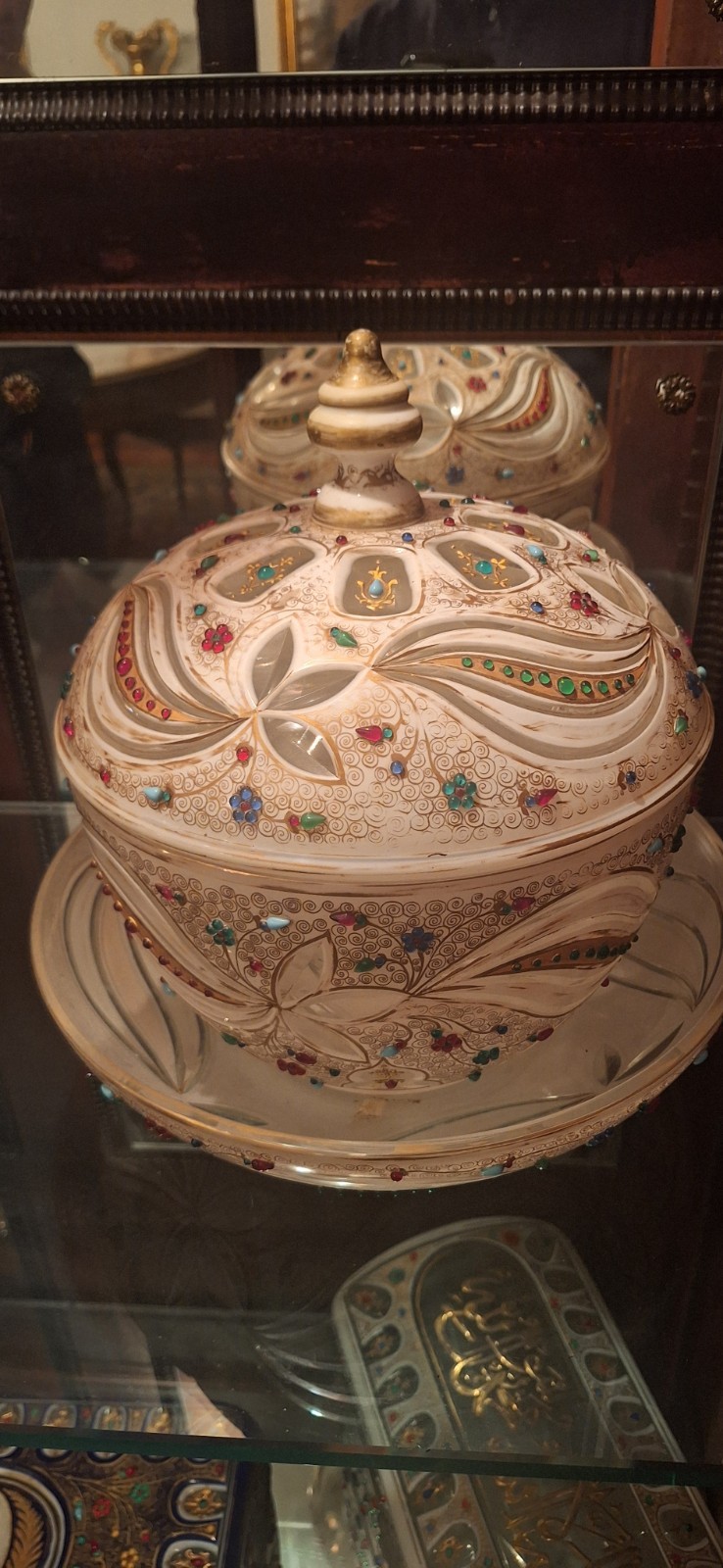 1940's Italian Crystal Soup Tureen Triple Overlay With Semi Precious Stones 1940's Italian Crystal Soup Tureen Triple Overlay With Semi Precious Stones