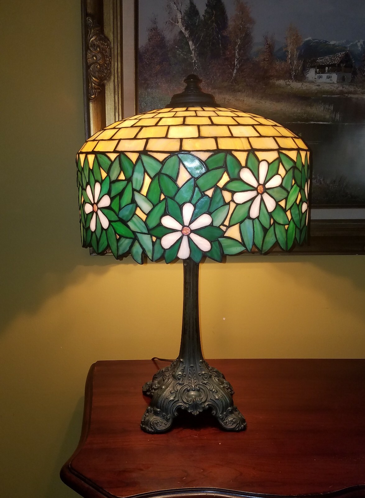 Art Nouveau,Arts & Crafts Wilkinson Leaded Slag Stained Glass Bronze Lamp 