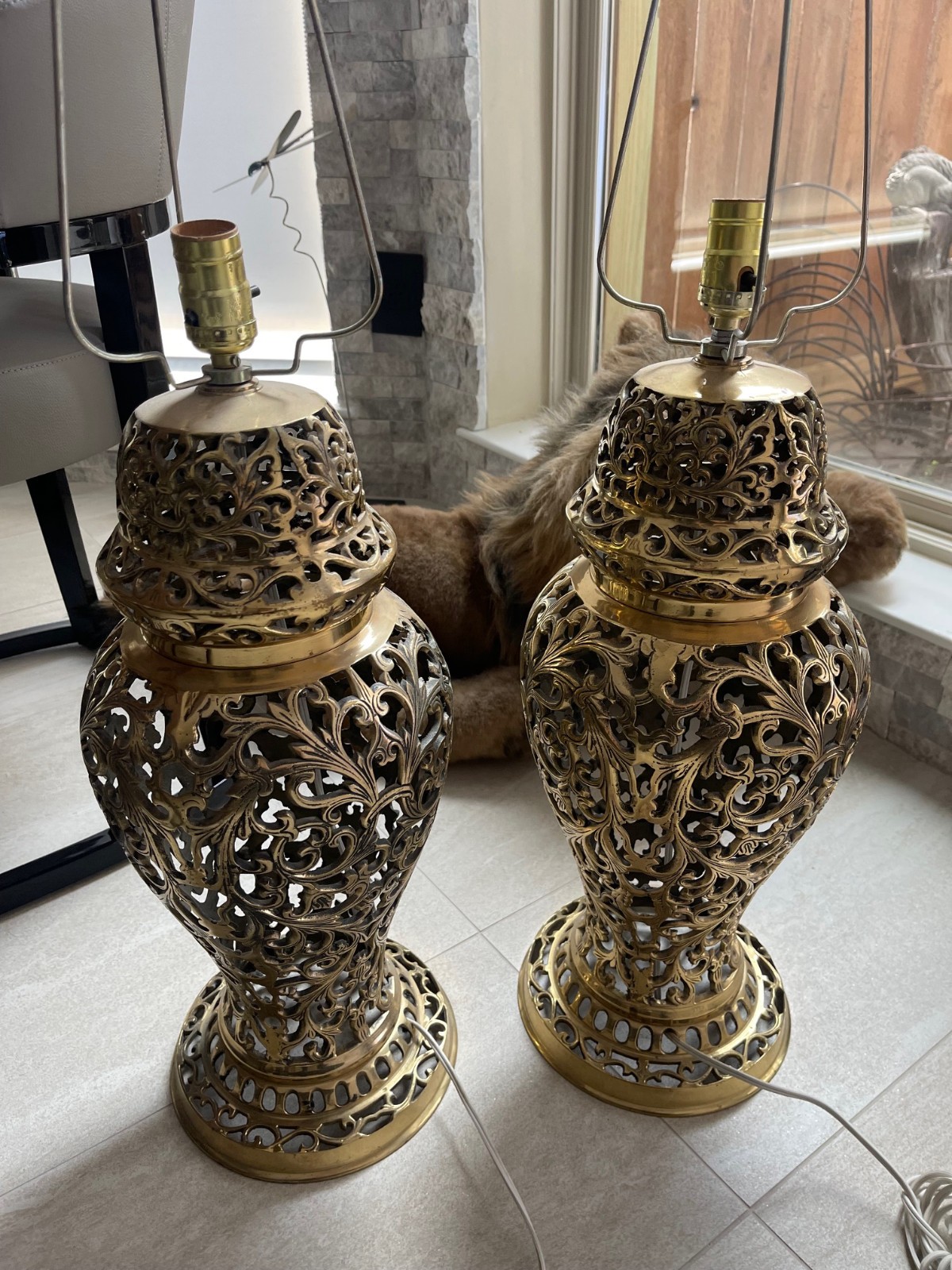 Vintage 1972 Brass Lamp Set Taiwanese Art Deco 32 Inches Tall Vintage 1972 Brass Lamp Set Taiwanese Art Deco 32 Inches Tall