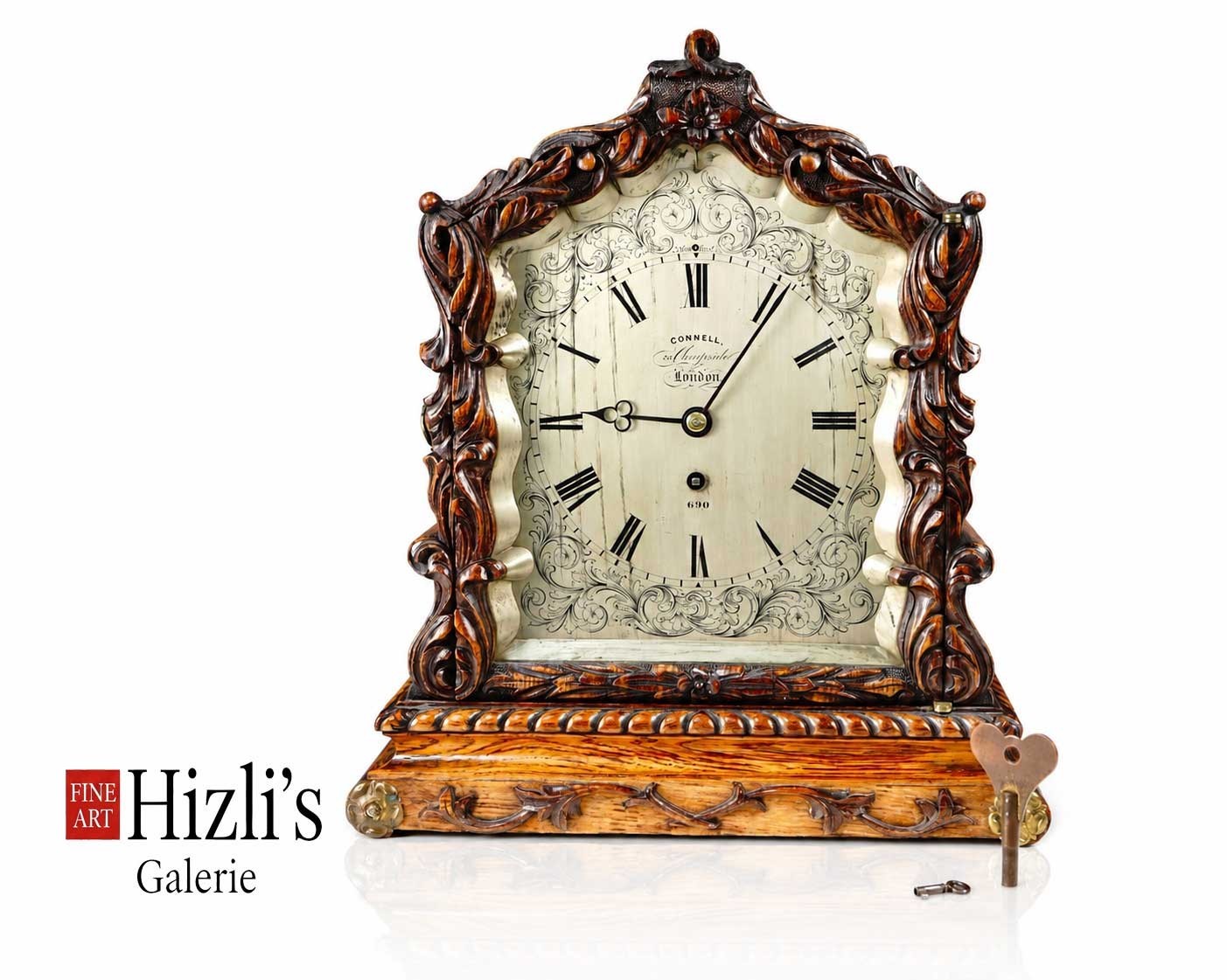 BRACKET CLOCK FLORAL CONNELL S3 CHEAPSIDE LONDON MANTEL CLOCK TABLE CLOCK ENGLAND