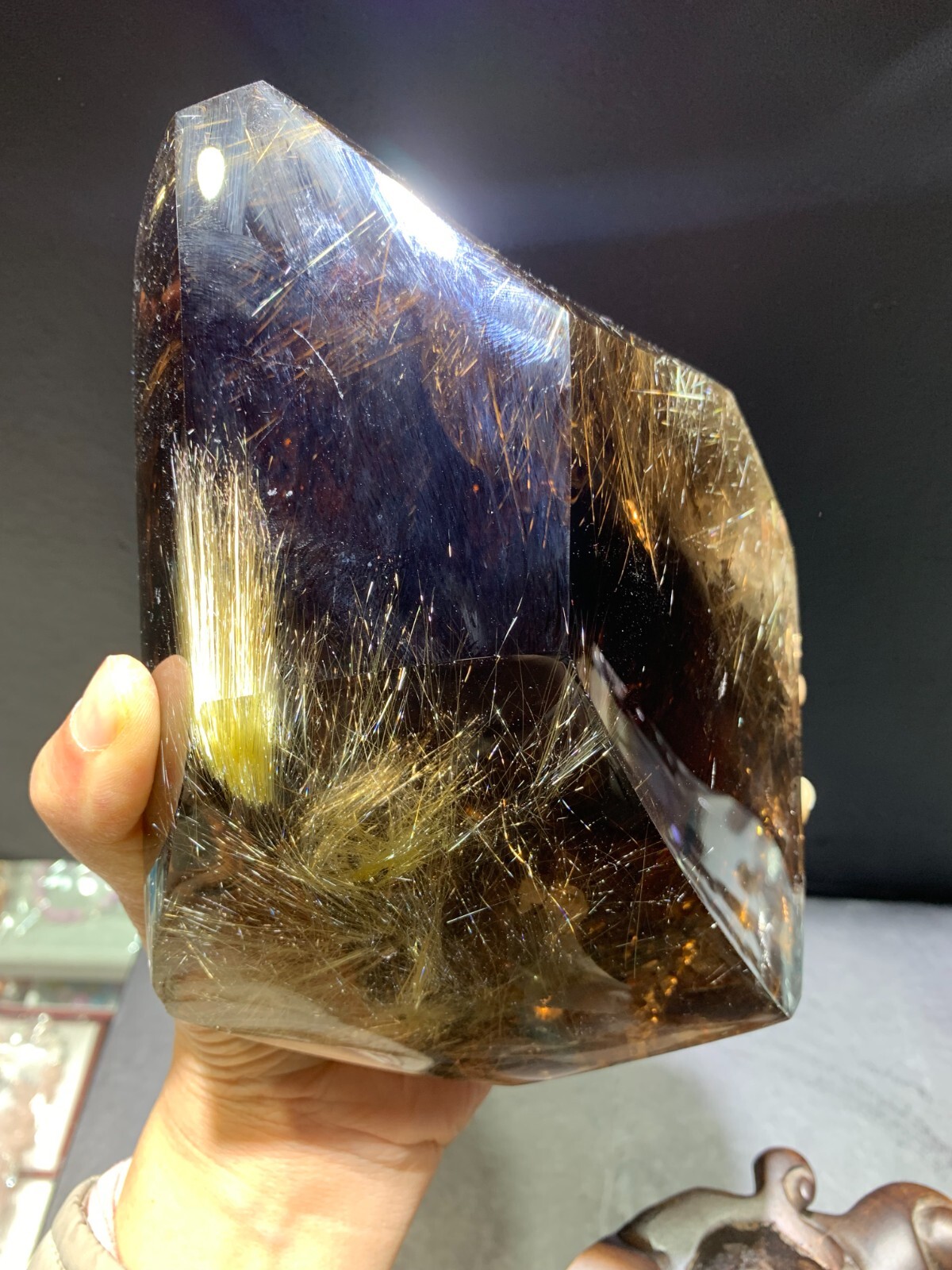 8.1LB Natural Gold Rutilated Crystal Quartz Mineral Specimen Reiki Decor+stand