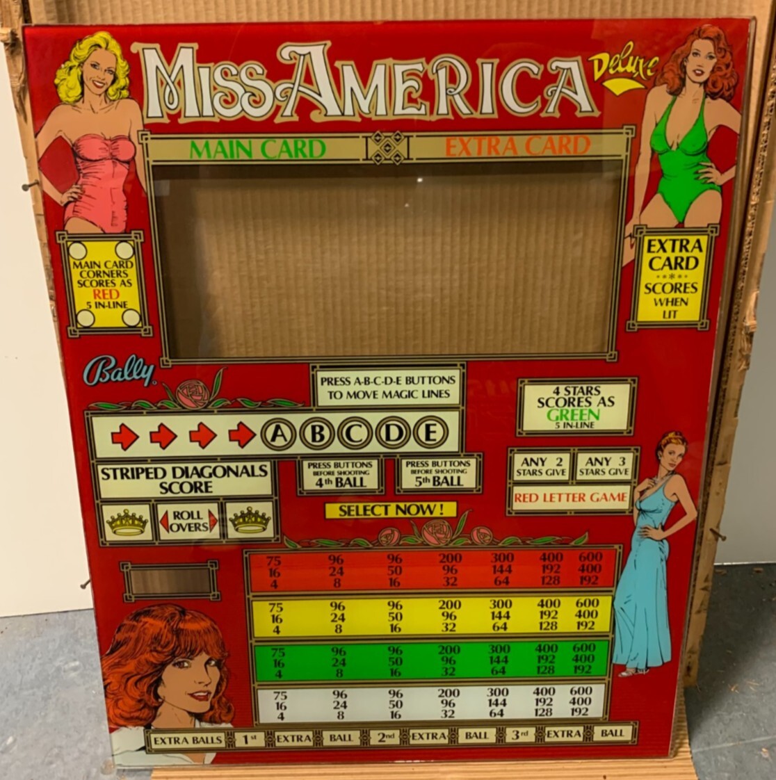 Bally MISS AMERICA DELUXE Bingo Backglass BRAND NEW ORIGINAL 1978 (more avail) Bally MISS AMERICA DELUXE Bingo Backglass BRAND NEW ORIGINAL 1978 (more avail)