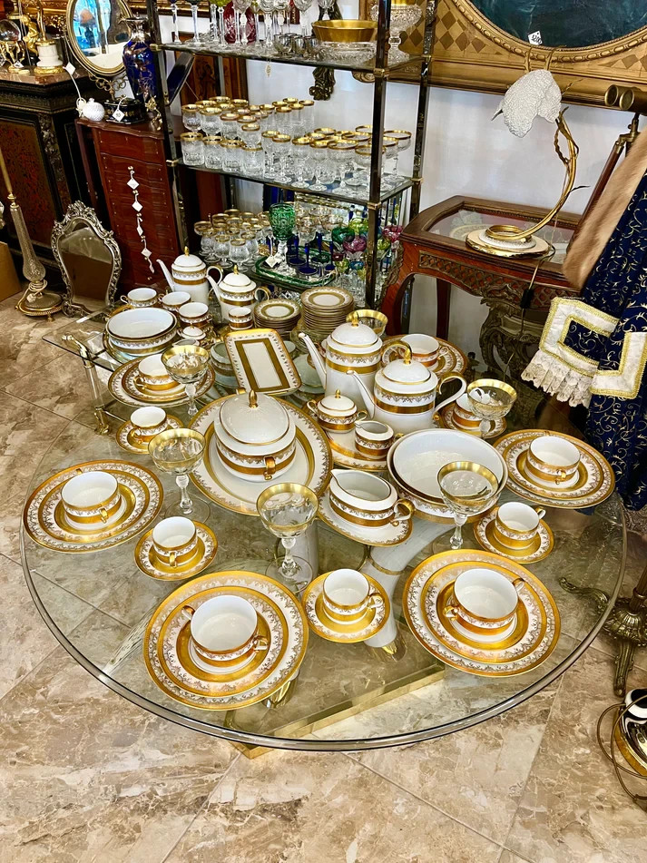 Karlsbader 12 Place Dinner Set Gold Porcelain Antique Tea Coffee Set