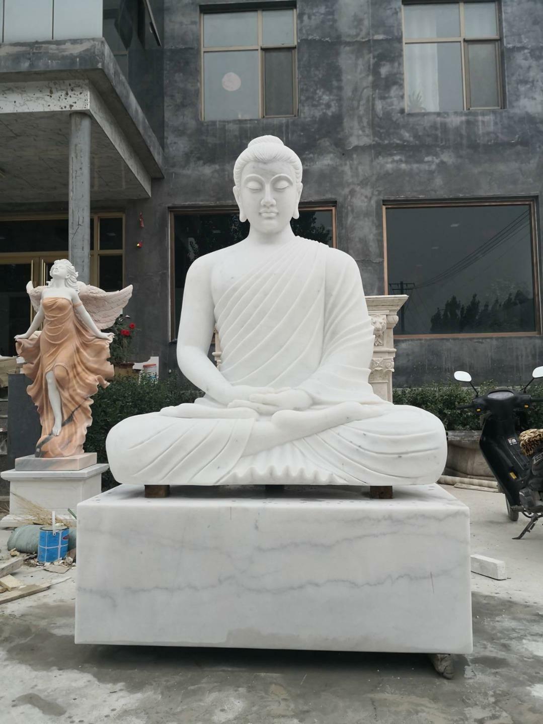 LARGE CARVED MARBLE SEATED ESTATE MALE BUDDHA - MB32 LARGE CARVED MARBLE SEATED ESTATE MALE BUDDHA - MB32