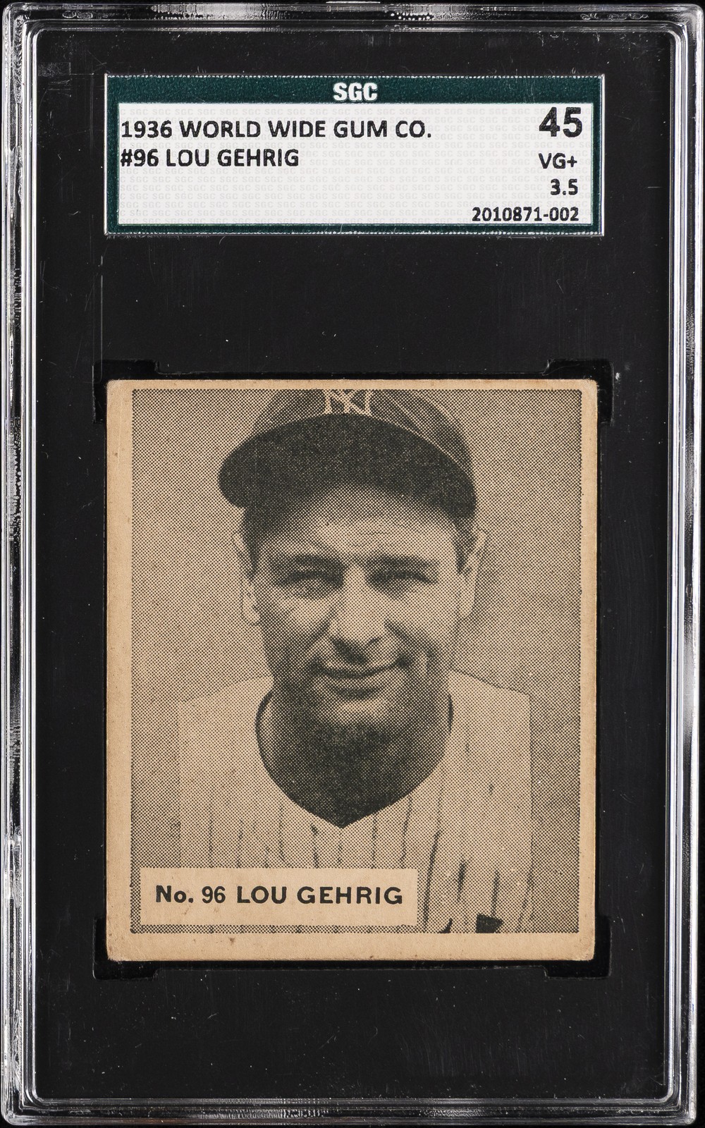 1936 WORLD WIDE GUM CO. #96 LOU GEHRIG SGC 3.5