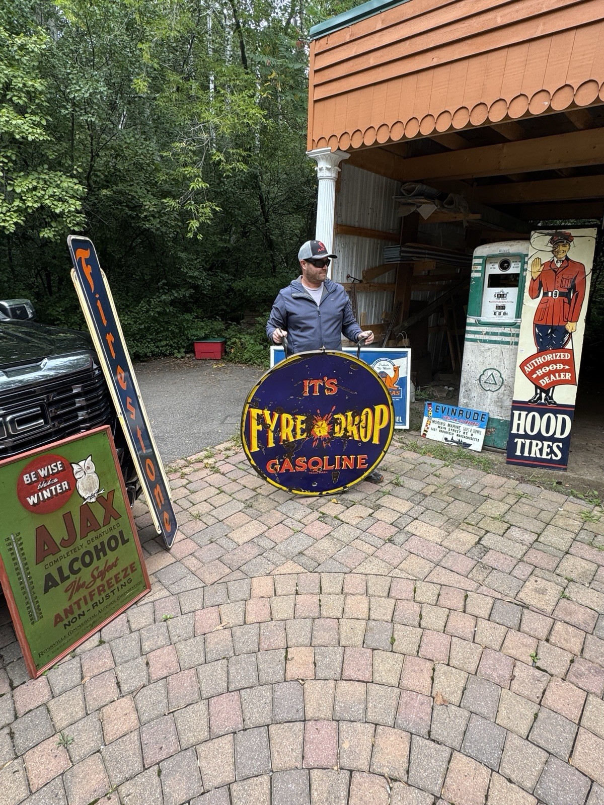 Vintage Very RARE 2 sided 42 inch Fyre Drop Gasoline porcelain sign oil w/ring Vintage Very RARE 2 sided 42 inch Fyre Drop Gasoline porcelain sign oil w/ring