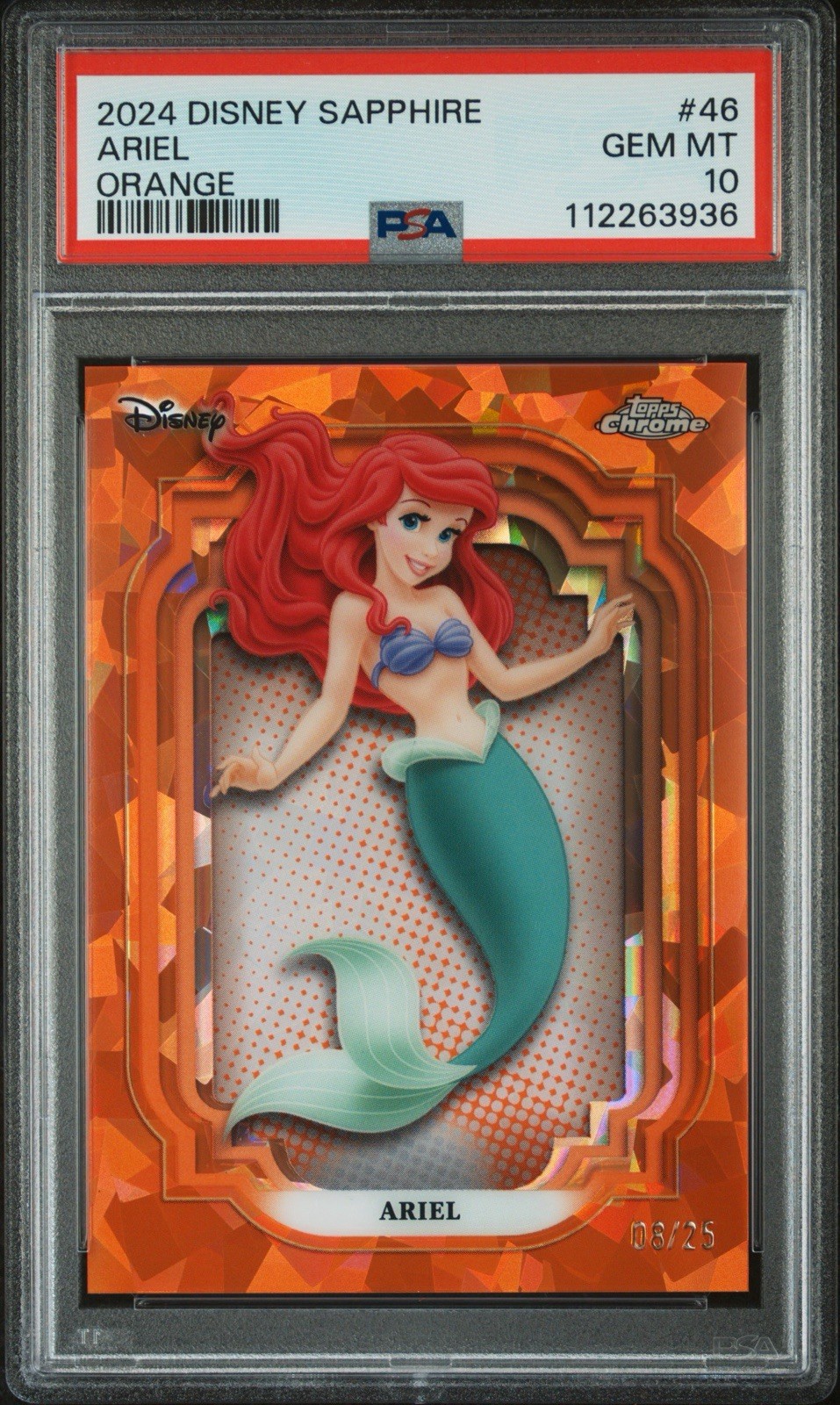 2024 Topps Chrome Disney Sapphire Ariel Orange 8/25 PSA 10 The Little Mermaid 2024 Topps Chrome Disney Sapphire Ariel Orange 8/25 PSA 10 The Little Mermaid
