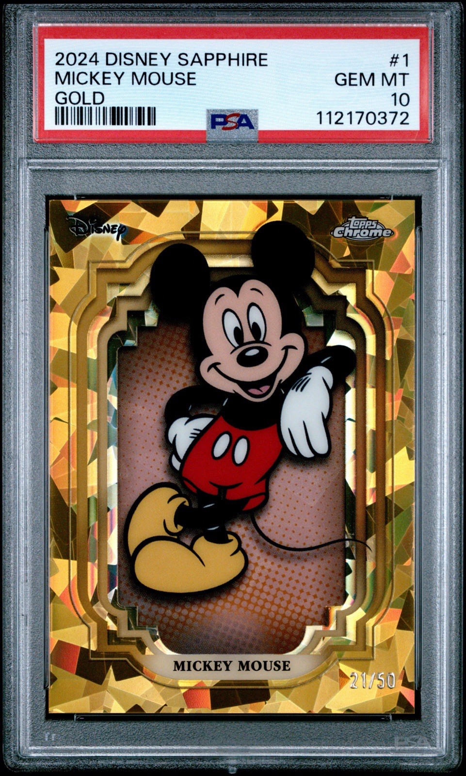 2024 Topps Chrome Disney Sapphire Mickey Mouse Gold Sapphire /50 PSA 10 POP 7