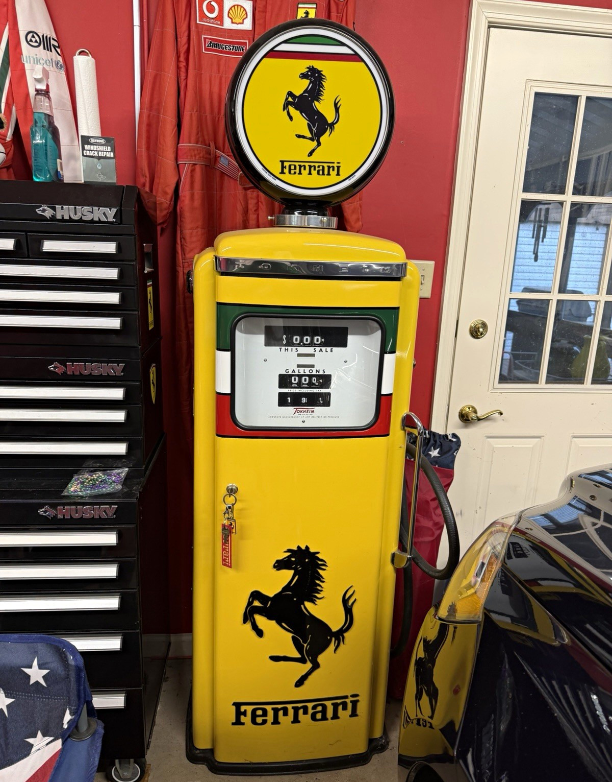 Ferrari Tokheim Vintage Style Gas Pump Fueling System Yellow Logos decoration Ferrari Tokheim Vintage Style Gas Pump Fueling System Yellow Logos decoration