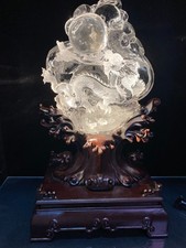 Rare 28LB Large TOP Natural Clear Quartz Carved Crystal Dragon Reiki Decor+base picture