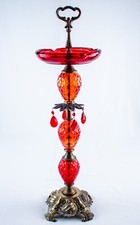 VINTAGE 1939 Brass Red Glass Cigar Cigarret Ashtray Stand Size 27
