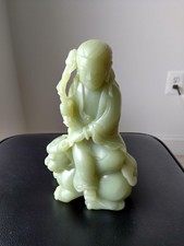 Chinese celadon Hetian nephrite Jade figure Guanyin KwanYin Buddha statue picture