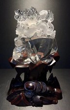 5.46LB TOP Natural clear quartz hand carved crystal dragon Decoration+stand picture