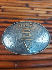 Vtg. Bohlin made Hollywood RJA sterling silver 925 10k ornate western buckle picture