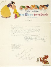 Walt Disney 1952 Very Rare Signed Snow White Letterhead Phil Sears Autograph COA picture