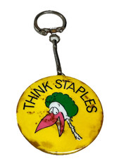 Vintage THINK STAPLES Novelty Celluloid Keychain Mirror N.G. SLATER CORP. NYC picture