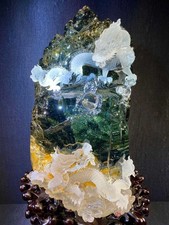 28.5LB Natural garden crystal Quartz dragon Skull Carved energy reiki+stand picture