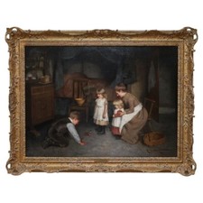 Original circa 1880-90 Robert Gemmell Hutchison Oil on Canvas Painting a New Toy picture