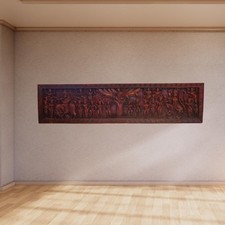 Krishna Lilas Red Wood Wall Panel 72” Hand Carved India Spiritual Wall Art picture