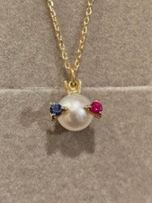 Tasaki K18 Pearl Bug Charm Ruby Sapphire Holiday Jewelry Used Japan picture