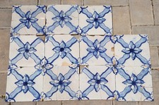 Antique Set of Eleven 18th Century Portuguese Floral Trellis Tiles in Cobalt Blu picture