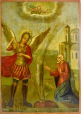 ANTIQUE 19c  PAINTED RUSSIAN ICON OF MIRACLE OF ST.MIHAIL IN KHONEH 13896 picture