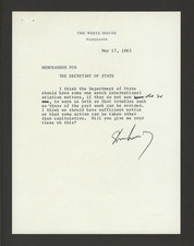 JOHN F. KENNEDY Signed White House Letter to Secretary of State, 1963 .JSA LOA picture