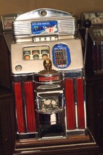ANTIQUE JENNINGS 5 CENT SLOT MACHINE RED NEW FRONTIER HOTEL LIGHT UP STAR CHIEF picture