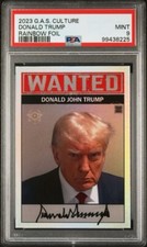 PSA 9 2023 GAS CULTURE DONALD J TRUMP WANTED MUG SHOT RAINBOW FOIL 02/10 Pop 1/1 picture
